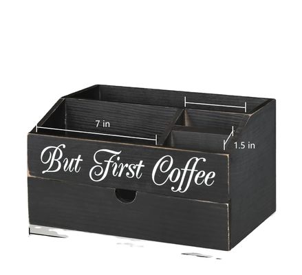Wooden Countertop Coffee Bar Tea Bag Organizer with Drawer and Stocked Availability