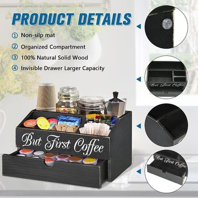 Wooden Countertop Coffee Bar Tea Bag Organizer with Drawer and Stocked Availability