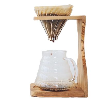 Space-Saving and Functional Olive Wood Coffee Dripper Stand for Handmade Brewing