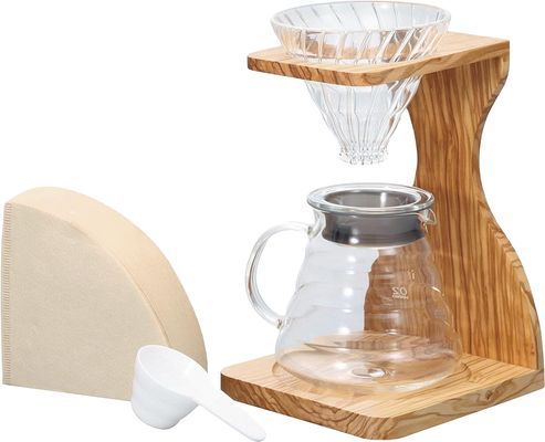 Space-Saving and Functional Olive Wood Coffee Dripper Stand for Handmade Brewing