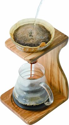 Space-Saving and Functional Olive Wood Coffee Dripper Stand for Handmade Brewing