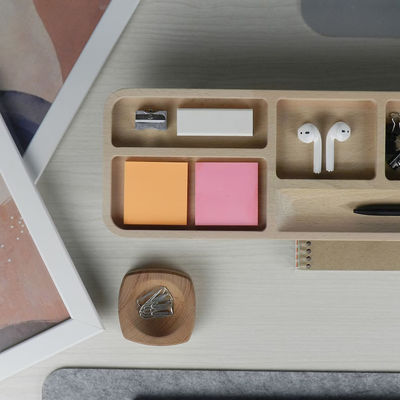Office Desk Organizer with Pencil Case and Customized Logo Wood Caddy Phone Stand