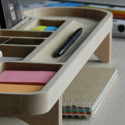 Office Desk Organizer with Pencil Case and Customized Logo Wood Caddy Phone Stand