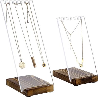 Clear Acrylic Necklace Holder with Solid Wood Base Tabletop Jewelry Easel Stand Advantage