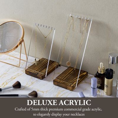 Clear Acrylic Necklace Holder with Solid Wood Base Tabletop Jewelry Easel Stand Advantage