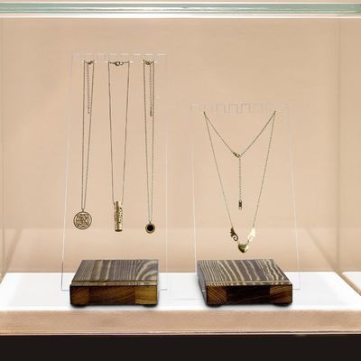 Clear Acrylic Necklace Holder with Solid Wood Base Tabletop Jewelry Easel Stand Advantage
