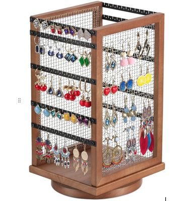 120 Pairs of Earrings Rotating Carousel Durable Metal and Wood Earring Tree Organizer