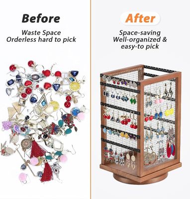 120 Pairs of Earrings Rotating Carousel Durable Metal and Wood Earring Tree Organizer