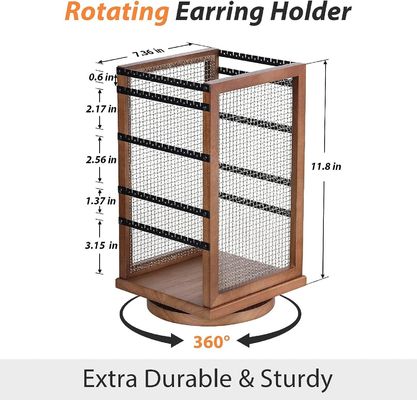 120 Pairs of Earrings Rotating Carousel Durable Metal and Wood Earring Tree Organizer