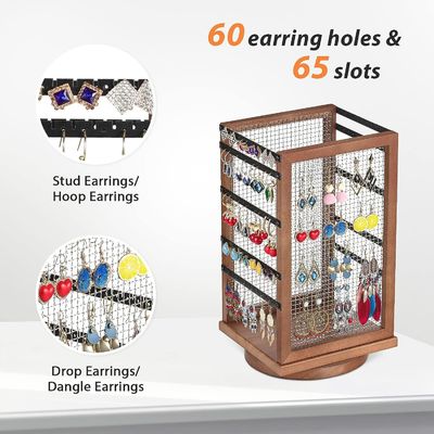 120 Pairs of Earrings Rotating Carousel Durable Metal and Wood Earring Tree Organizer