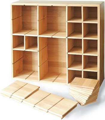 Kitchen Essential Bamboo Wood Spice Rack with Shadow Boxes and Adjustable Floating Shelf