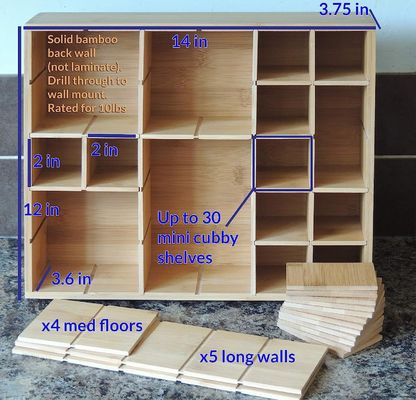 Kitchen Essential Bamboo Wood Spice Rack with Shadow Boxes and Adjustable Floating Shelf