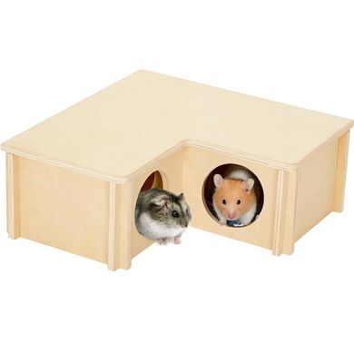 Household Wooden Hamster House Multi-Chamber Hideout for Exploring Toys and More