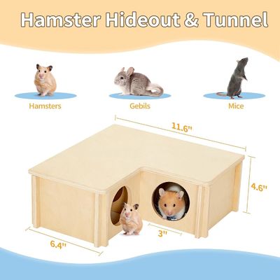 Household Wooden Hamster House Multi-Chamber Hideout for Exploring Toys and More