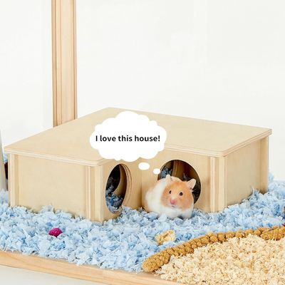 Household Wooden Hamster House Multi-Chamber Hideout for Exploring Toys and More