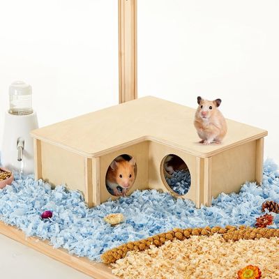 Household Wooden Hamster House Multi-Chamber Hideout for Exploring Toys and More