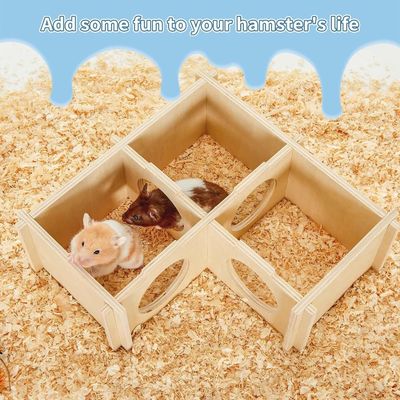 Household Wooden Hamster House Multi-Chamber Hideout for Exploring Toys and More