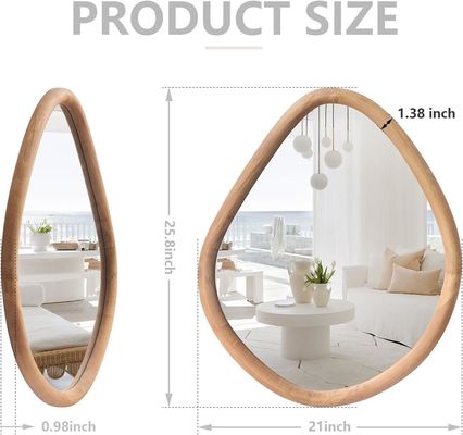Unique Varnished Wood Round Farmhouse Mirror for Modern Living Room and Bathroom