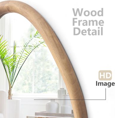 Unique Varnished Wood Round Farmhouse Mirror for Modern Living Room and Bathroom