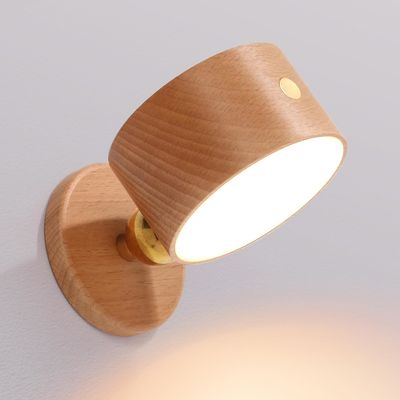 Wall Lamps LED 360 Rotation Dimming Rechargeable Cordless Battery Operated Wooden Sconce