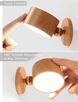 Wall Lamps LED 360 Rotation Dimming Rechargeable Cordless Battery Operated Wooden Sconce
