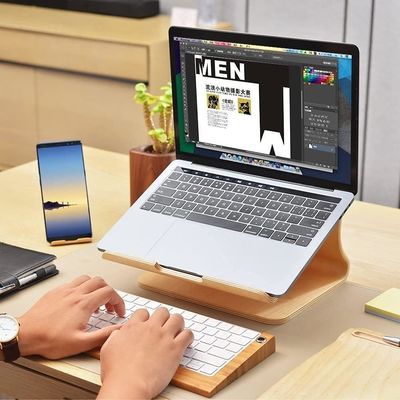 Wooden Laptop Stand for MacBook Y Mail Packing Burned Printing Ventilated Bracket Dock