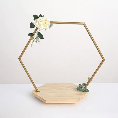 Customized Hexagonal Wooden Cake Stand with Metal Frame Bamboo and Walnut Discounted