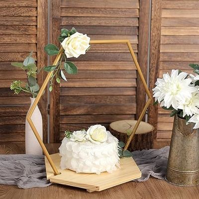 Customized Hexagonal Wooden Cake Stand with Metal Frame Bamboo and Walnut Discounted