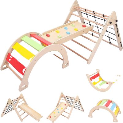 Kids Toddler Indoor Gym Play Wooden Climbing Toys Triangle Folding Climbing Sliding