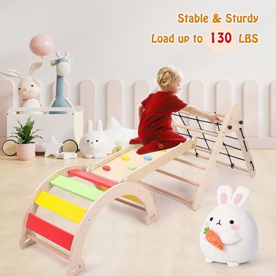 Kids Toddler Indoor Gym Play Wooden Climbing Toys Triangle Folding Climbing Sliding