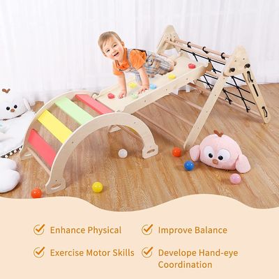 Kids Toddler Indoor Gym Play Wooden Climbing Toys Triangle Folding Climbing Sliding