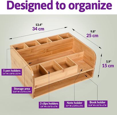 Organize Office Supplies with Bamboo Wood Desk Organizer and File Storage Customized Logo