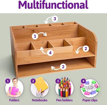 Organize Office Supplies with Bamboo Wood Desk Organizer and File Storage Customized Logo