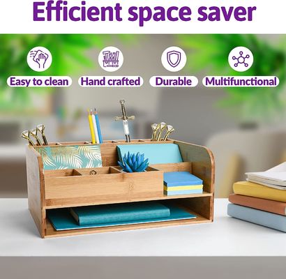 Organize Office Supplies with Bamboo Wood Desk Organizer and File Storage Customized Logo