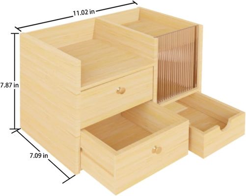 Convenient and Compact Bamboo Wood Desktop Drawers Organizer for Cosmetic Storage