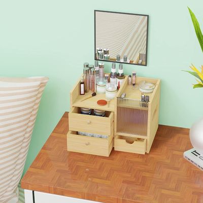 Convenient and Compact Bamboo Wood Desktop Drawers Organizer for Cosmetic Storage