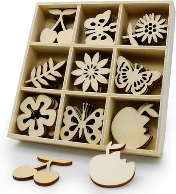 Wooden Embellishments Laser Cut Blanks Slices in Flower Theme for Nature Decor 45pcs