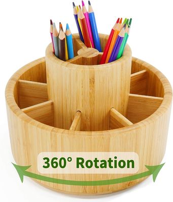 Customized Logo Acceptable Bamboo Rotating Desk Organizer for Desktop Storage Caddy