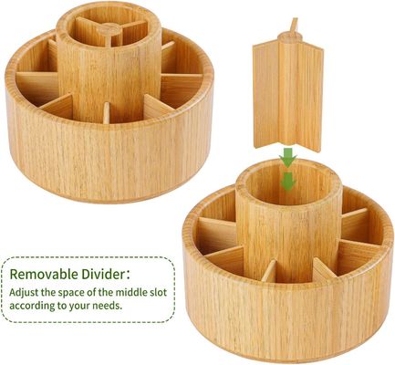 Customized Logo Acceptable Bamboo Rotating Desk Organizer for Desktop Storage Caddy
