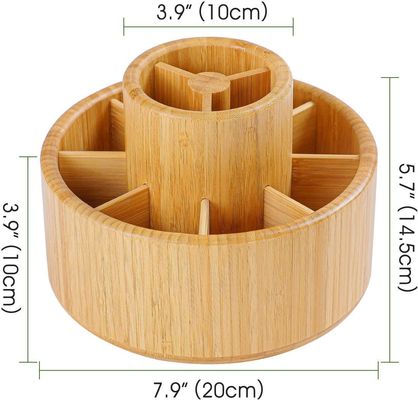 Customized Logo Acceptable Bamboo Rotating Desk Organizer for Desktop Storage Caddy
