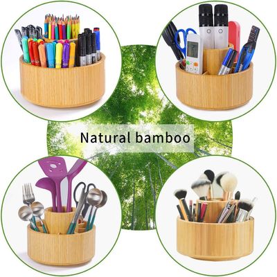 Customized Logo Acceptable Bamboo Rotating Desk Organizer for Desktop Storage Caddy
