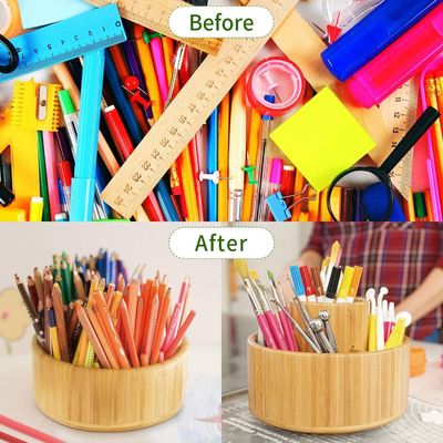 Customized Logo Acceptable Bamboo Rotating Desk Organizer for Desktop Storage Caddy