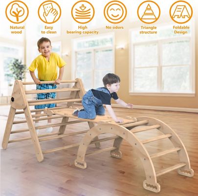 Indoor Kids Play Gym Climbing Triangle Ladder with Ramp Set of 3 Wooden Safety Toys