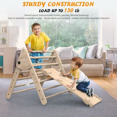 Indoor Kids Play Gym Climbing Triangle Ladder with Ramp Set of 3 Wooden Safety Toys