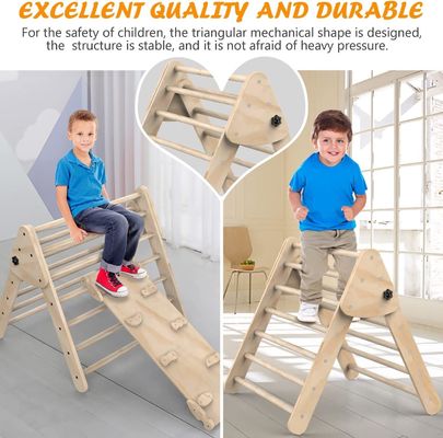 Indoor Kids Play Gym Climbing Triangle Ladder with Ramp Set of 3 Wooden Safety Toys
