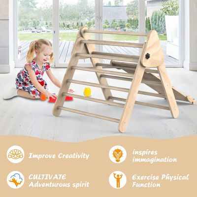 Indoor Kids Play Gym Climbing Triangle Ladder with Ramp Set of 3 Wooden Safety Toys