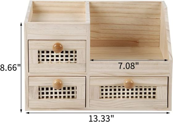 Efficiently Organize Your Desk with 13.3x8.6inch Wooden Storage Box Mini Desk Organizer