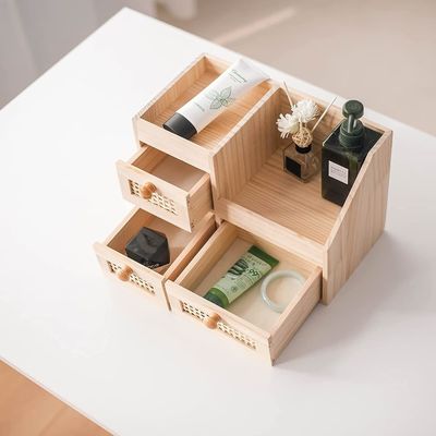 Efficiently Organize Your Desk with 13.3x8.6inch Wooden Storage Box Mini Desk Organizer
