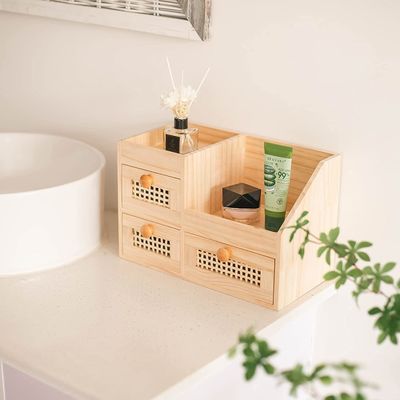 Efficiently Organize Your Desk with 13.3x8.6inch Wooden Storage Box Mini Desk Organizer