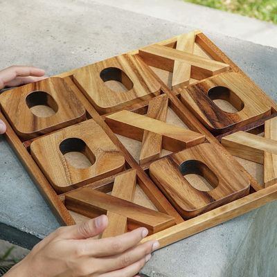Wooden XOXO Tic Tac Toe Board Game Ideal for Outdoor Decor and Men's Entertainment